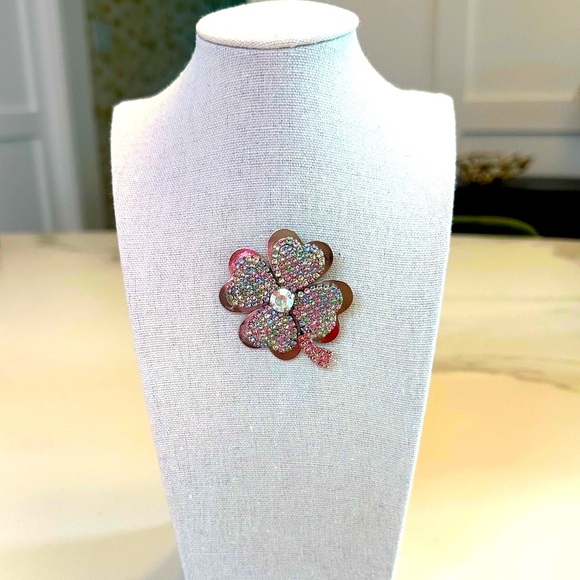 Rebekah Price Lucky Clover Silver and Multicolour Swarovski Crystal Brooch - Picture 11 of 13
